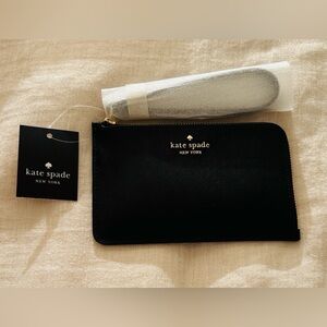 NWT Kate Spade New York Lucy Small L-Zip Wristlet | Black Saffiano Leather